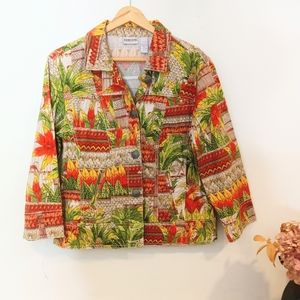 CHICO'S Jungle Monkey Button Down Blazer Jacket Sz (1) M